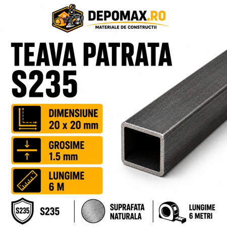 Teava patrata 20 x 20 x 1.5 mm, 6 metri